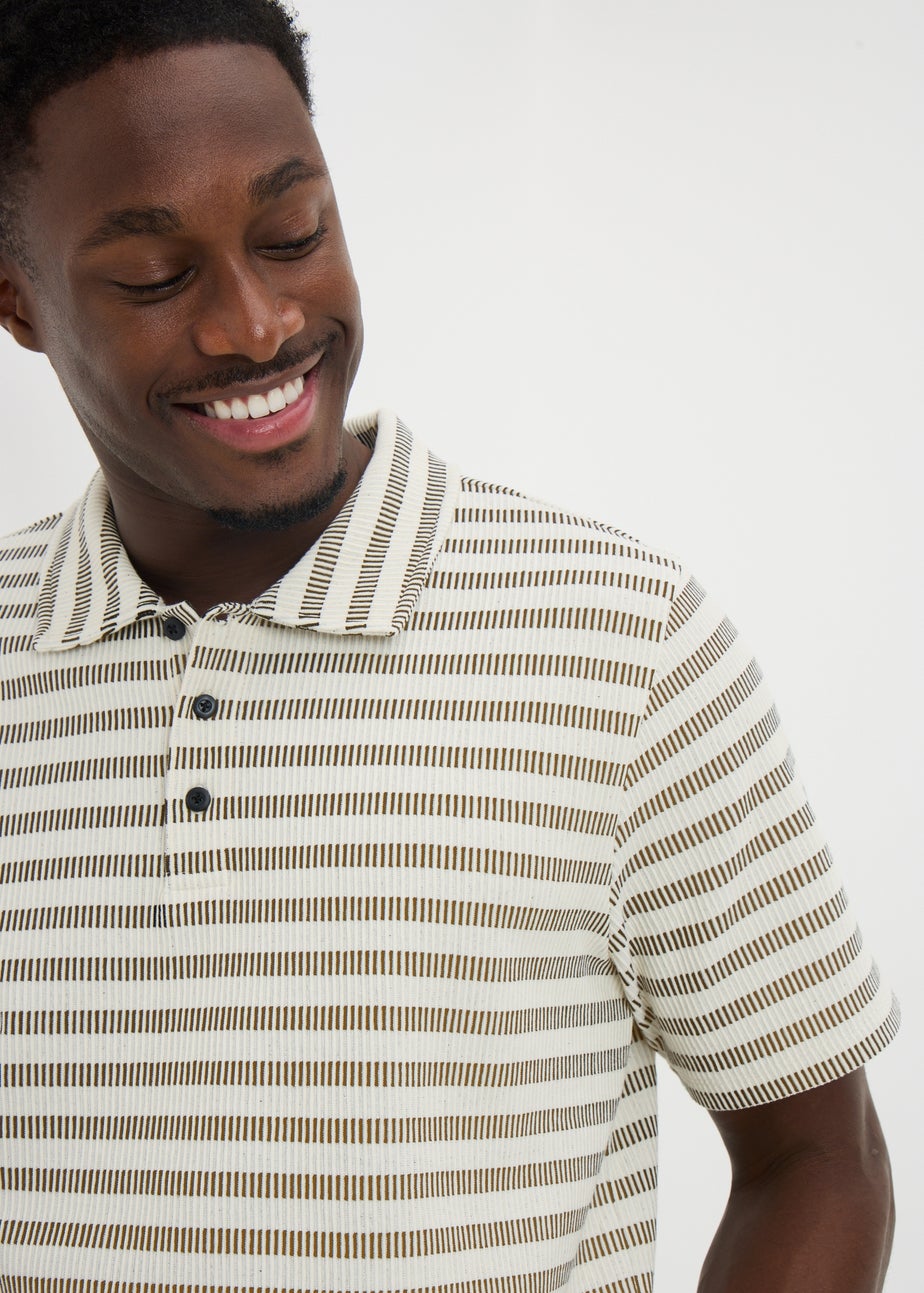 Ecru Geo Stripe Smart Polo Shirt