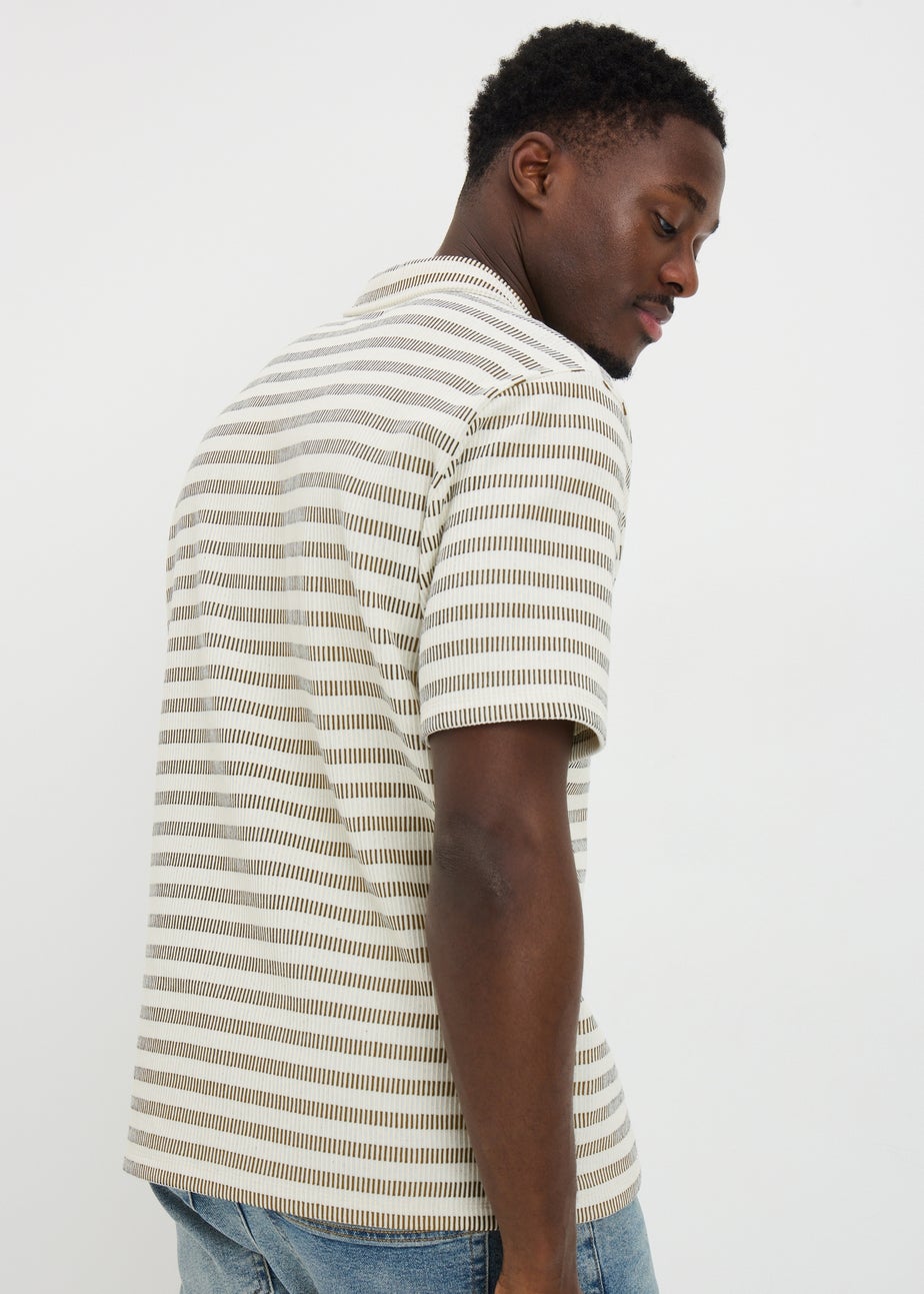 Ecru Geo Stripe Smart Polo Shirt