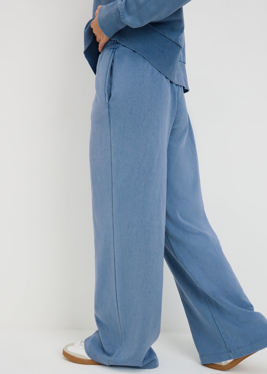 Light Blue Acid Wash Wide Leg Jogging Bottoms