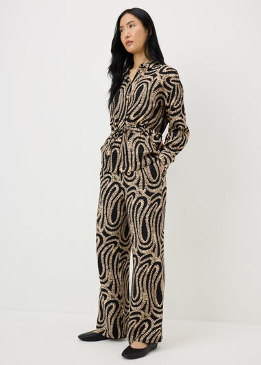 Black Woven Printed Wide Leg Co Ord Trousers