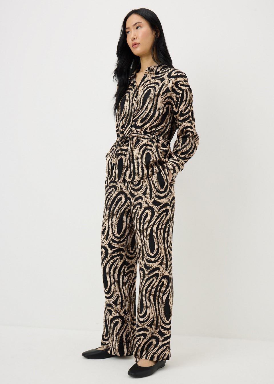 Black Woven Printed Wide Leg Co Ord Trousers