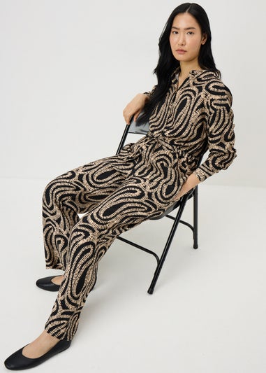 Black Woven Printed Wide Leg Co Ord Trousers