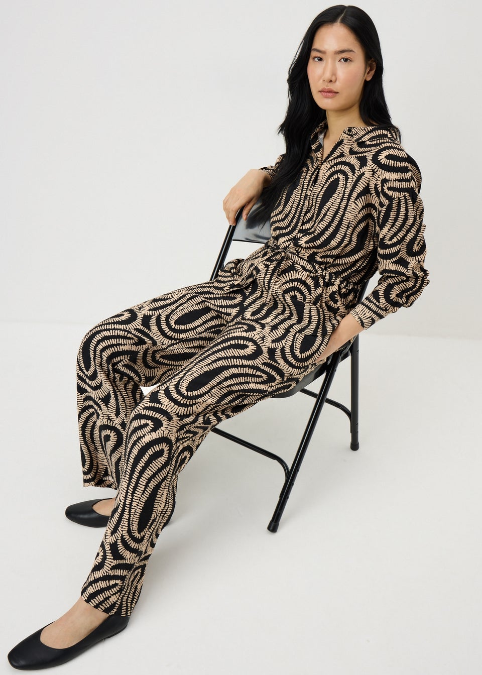 Black Woven Printed Wide Leg Co Ord Trousers