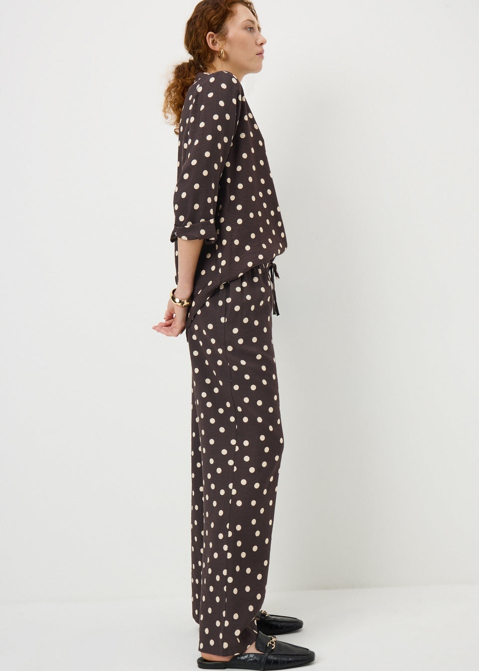 Brown Polka Dot Co Ord Trousers