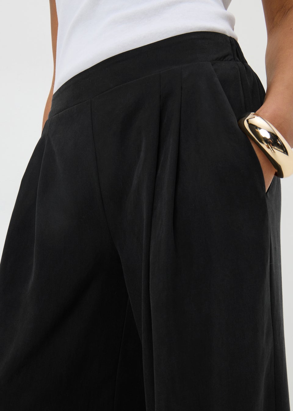 Black Woven Wide Leg Trousers