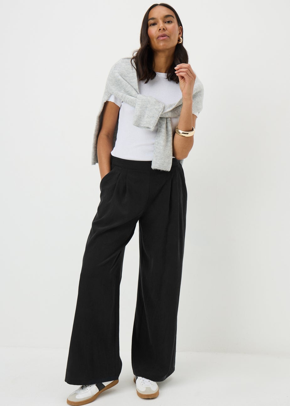 Black Woven Wide Leg Trousers