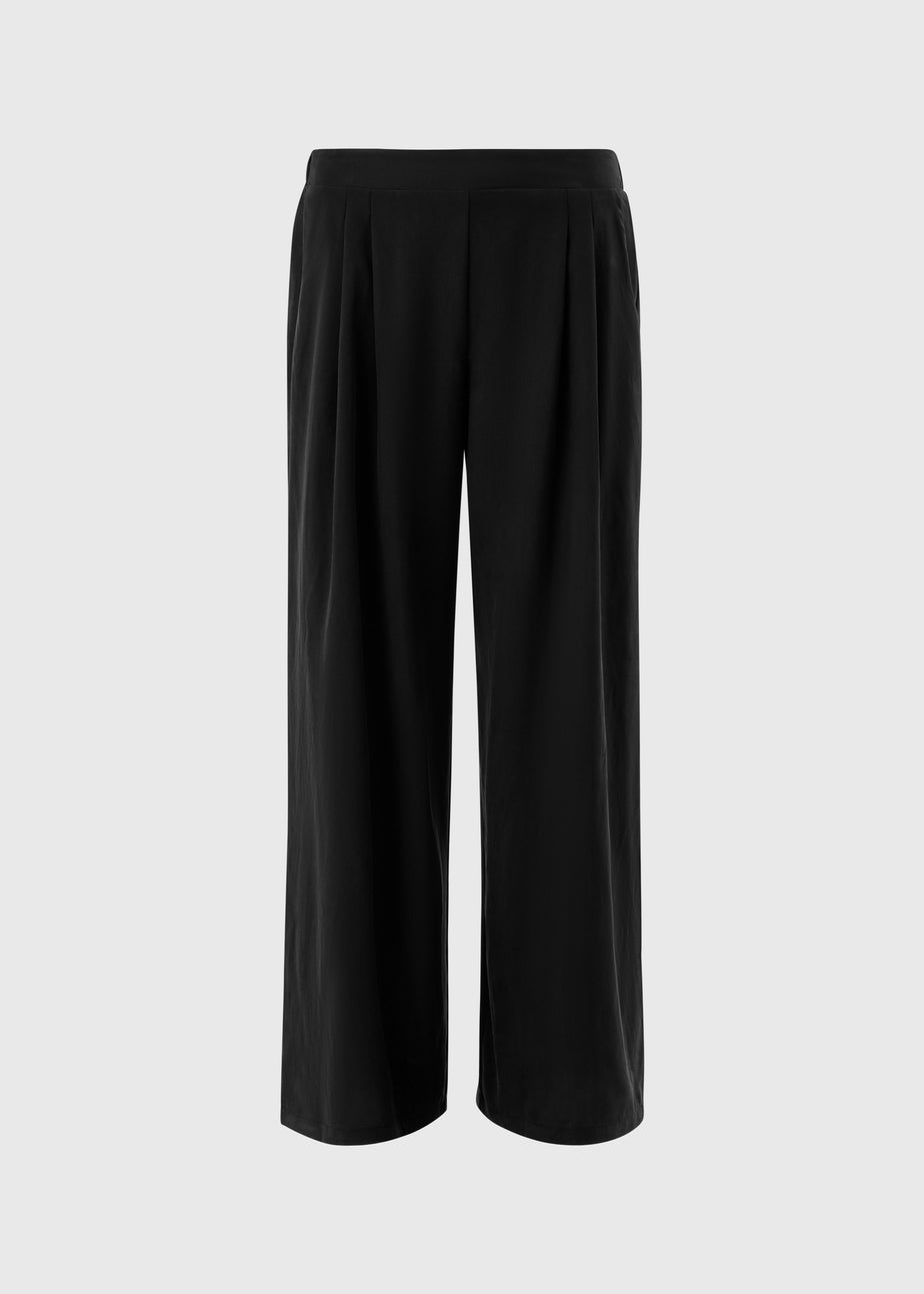 Black Woven Wide Leg Trousers