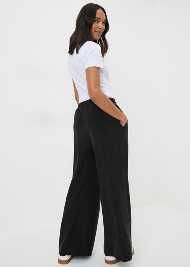 Black Woven Wide Leg Trousers
