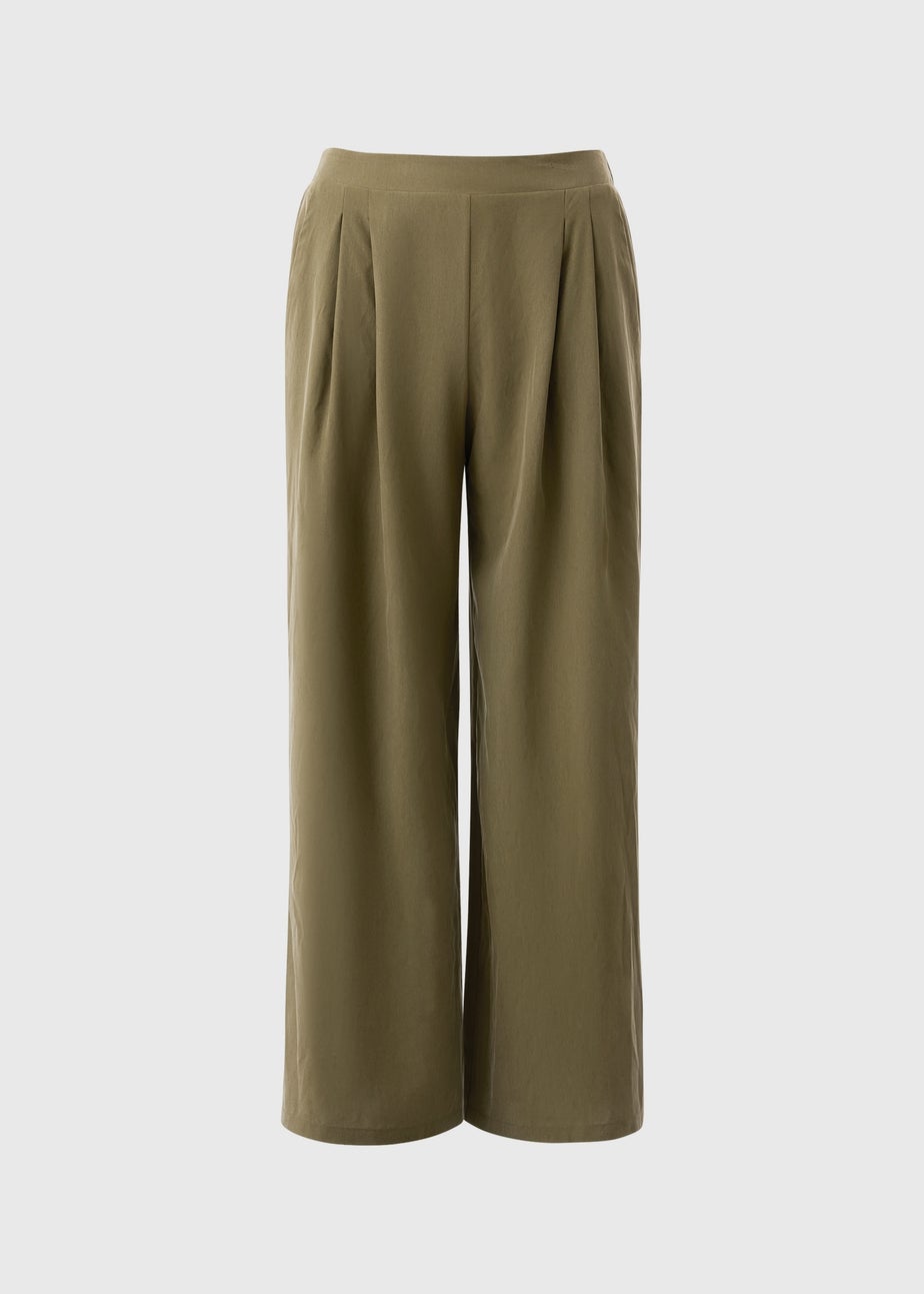 Khaki Woven Wide Leg Trousers.