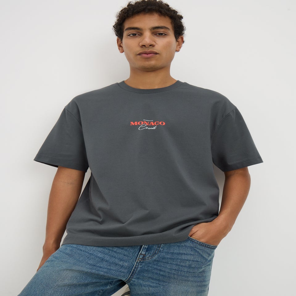 Charcoal Grey Printed T Shirt