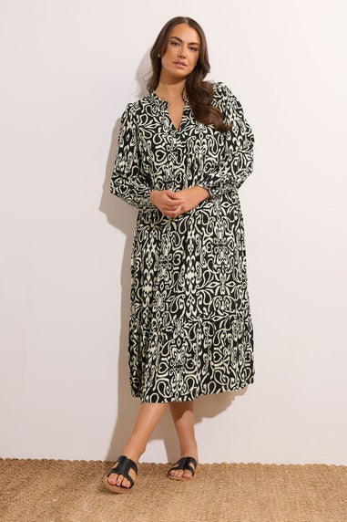 Evans Curve Black & White Abstract Print Tiered Midi Dress