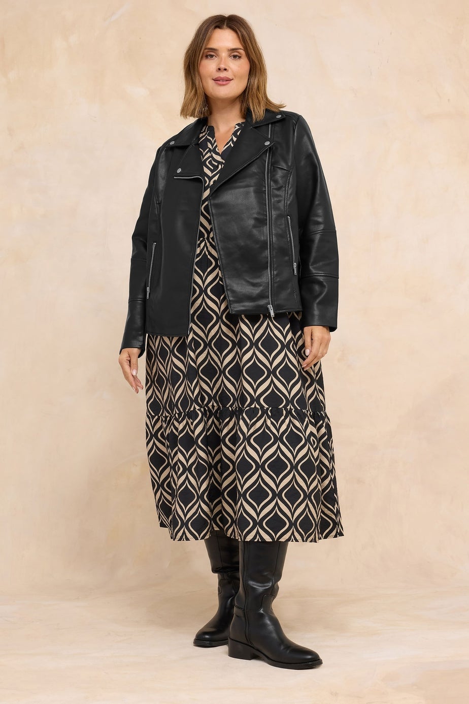 Evans Curve Black Faux Leather Biker Jacket