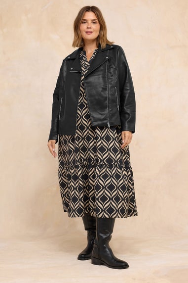 Evans Curve Black Faux Leather Biker Jacket