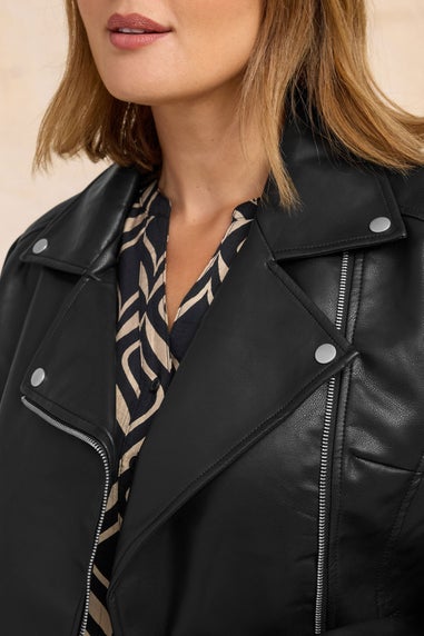 Evans Curve Black Faux Leather Biker Jacket