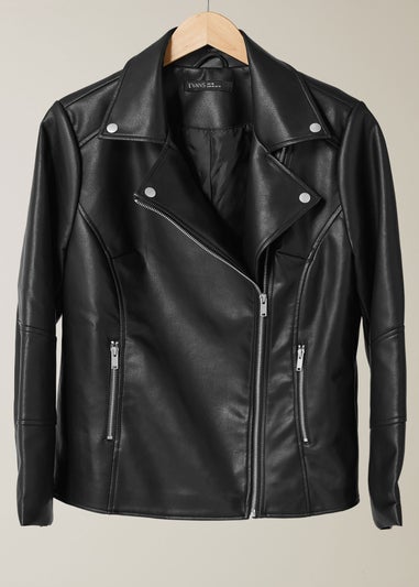 Evans Curve Black Faux Leather Biker Jacket