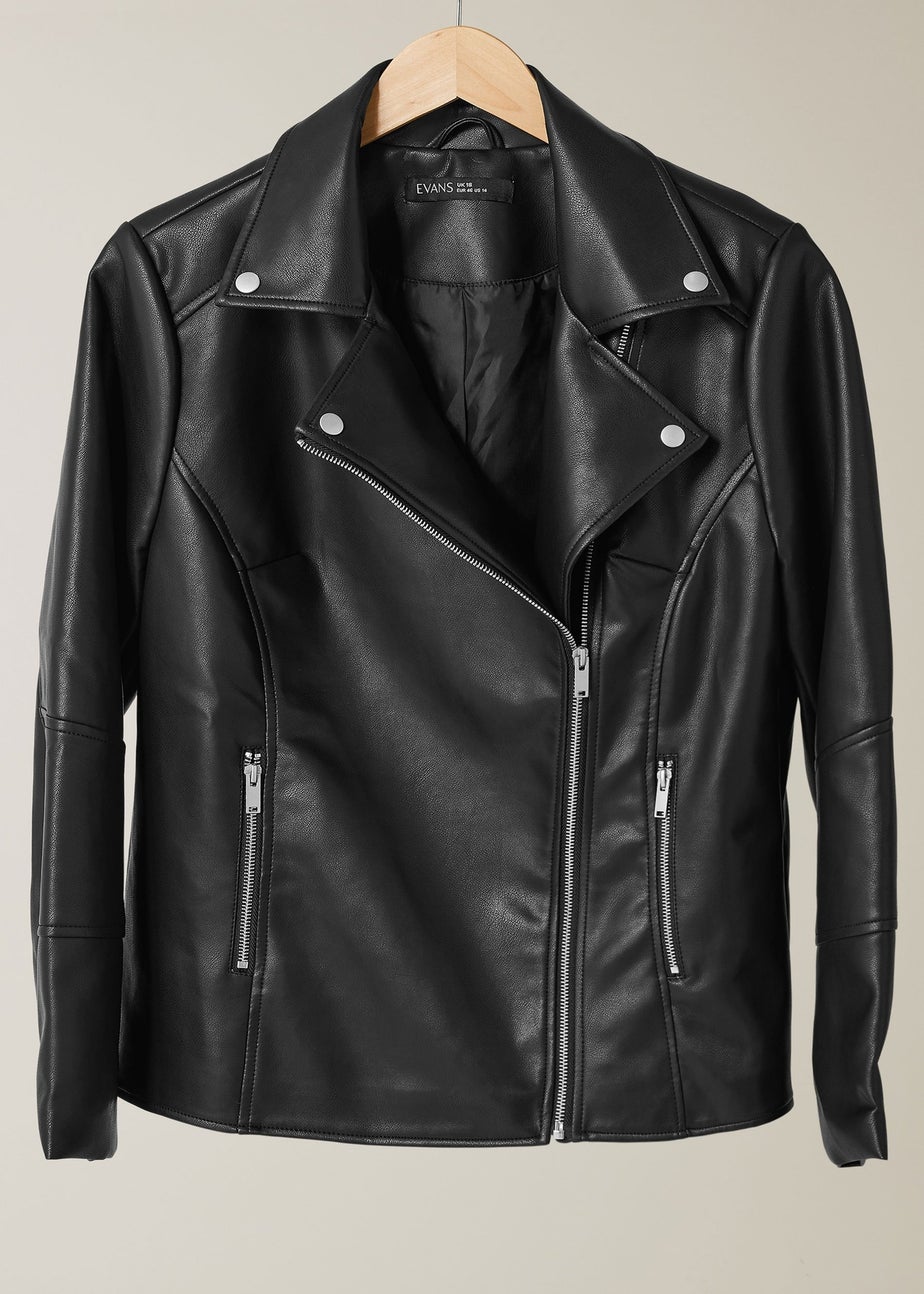 Evans Curve Black Faux Leather Biker Jacket