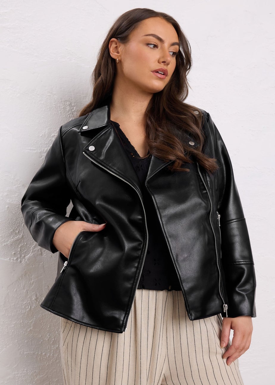 Evans Curve Black Faux Leather Biker Jacket
