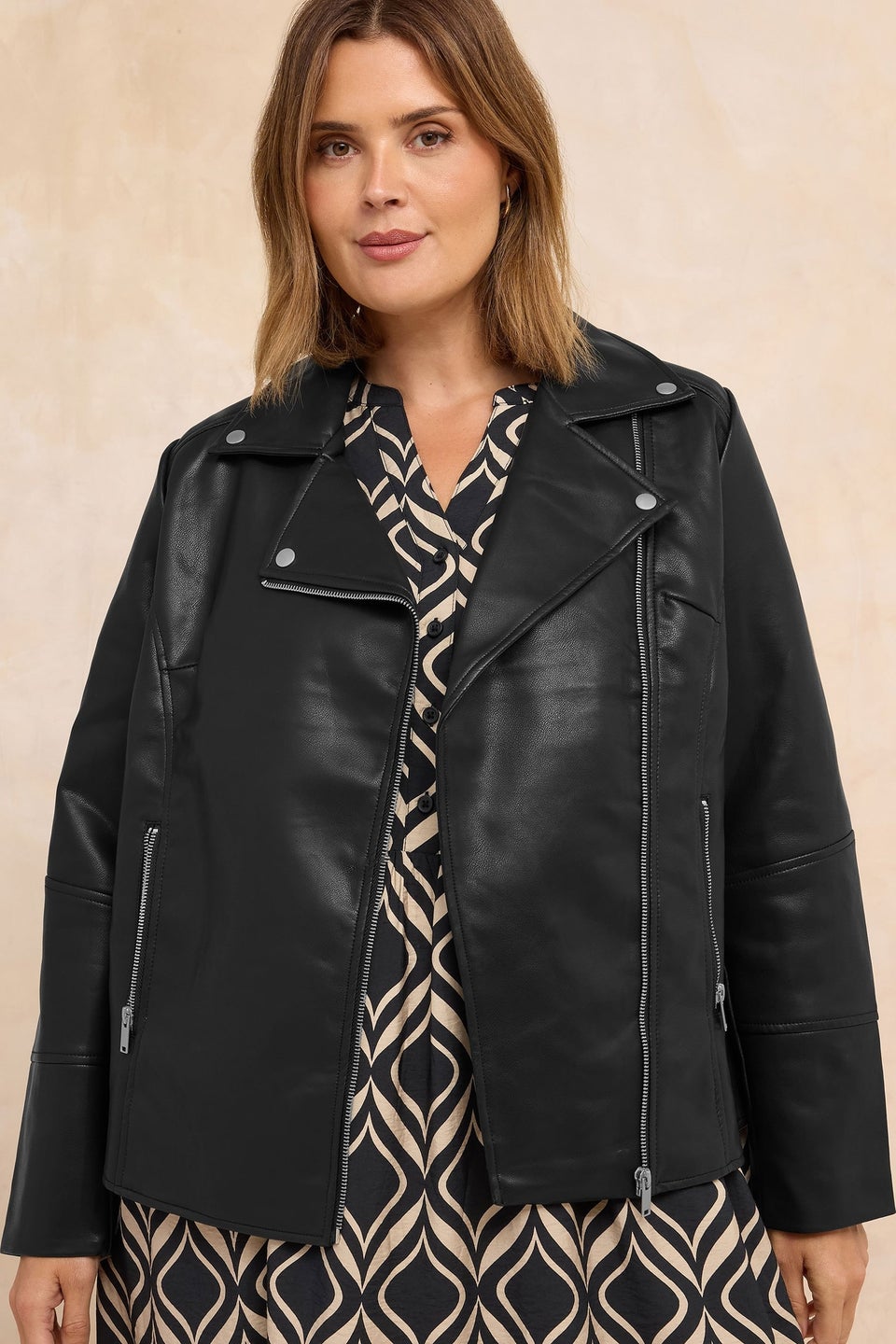 Evans Curve Black Faux Leather Biker Jacket