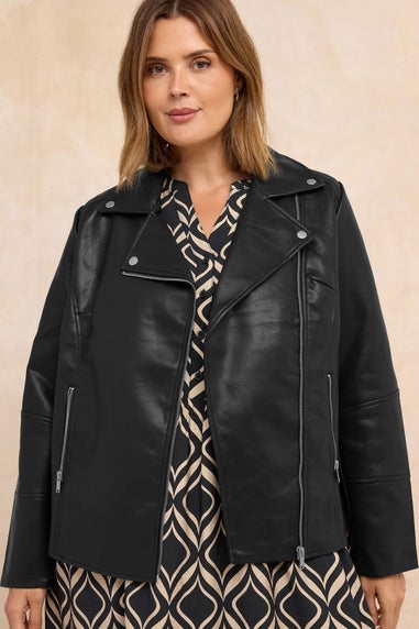 Evans Curve Black Faux Leather Biker Jacket