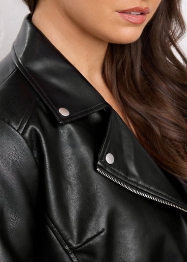 Evans Curve Black Faux Leather Biker Jacket
