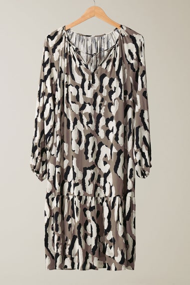 Evans Curve Brown Animal Print Tiered Mini Dress