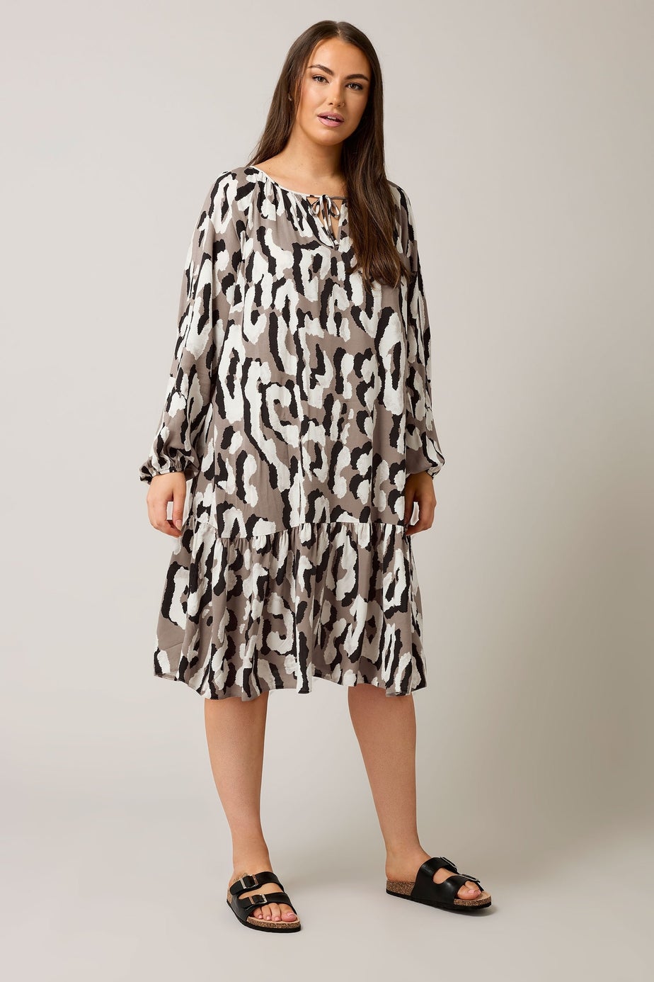 Evans Curve Brown Animal Print Tiered Mini Dress