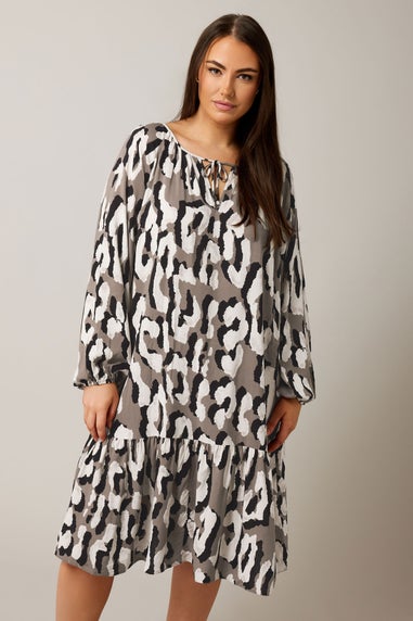 Evans Curve Brown Animal Print Tiered Mini Dress