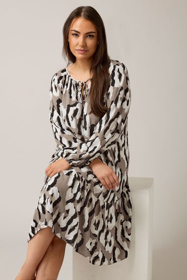 Evans Curve Brown Animal Print Tiered Mini Dress