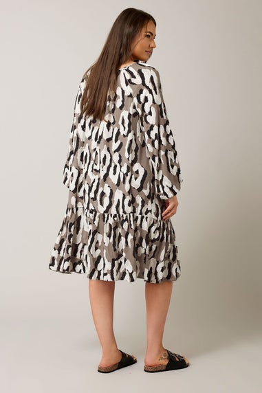 Evans Curve Brown Animal Print Tiered Mini Dress