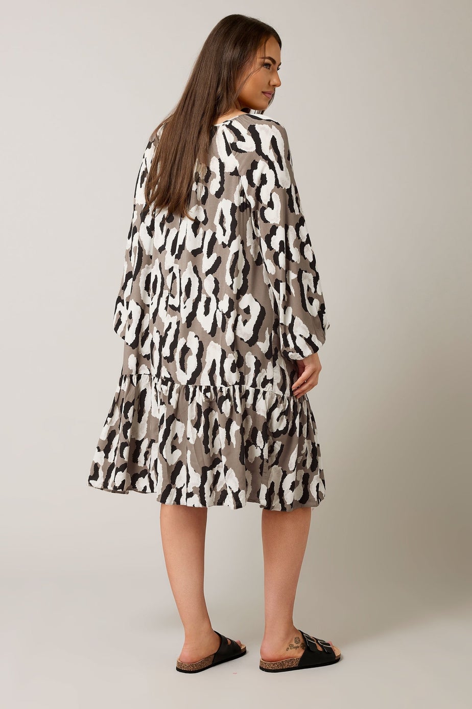 Evans Curve Brown Animal Print Tiered Mini Dress