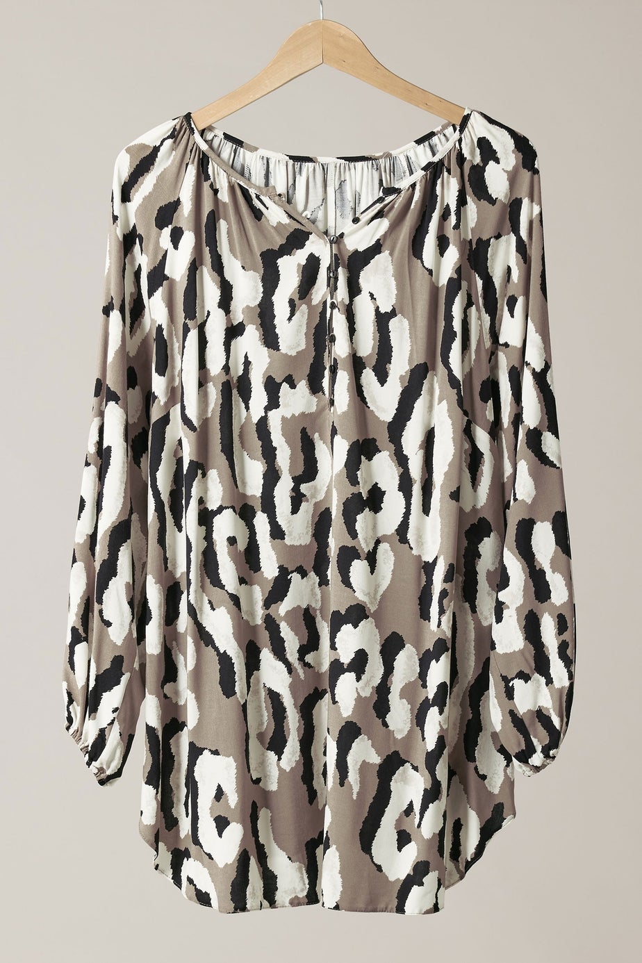 Evans Curve Brown Animal Print Long Sleeve Blouse