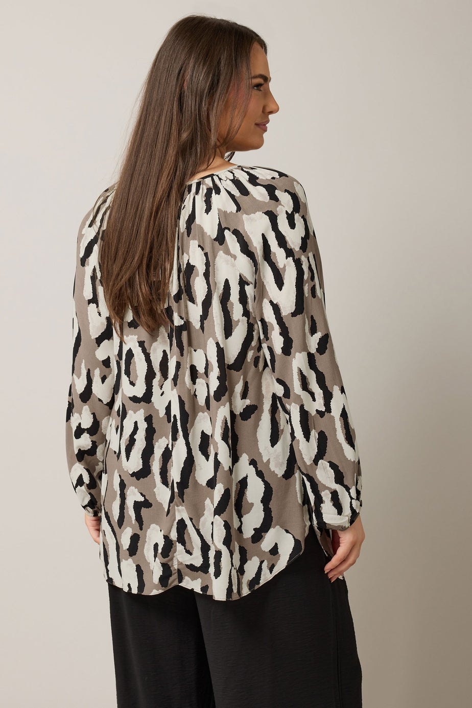 Evans Curve Brown Animal Print Long Sleeve Blouse