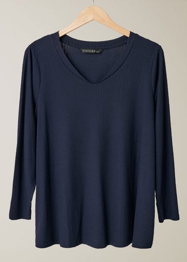 Evans Curve Navy Blue Premium Ribbed Modal Blend Swing Top
