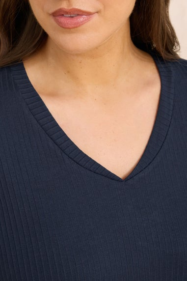 Evans Curve Navy Blue Premium Ribbed Modal Blend Swing Top