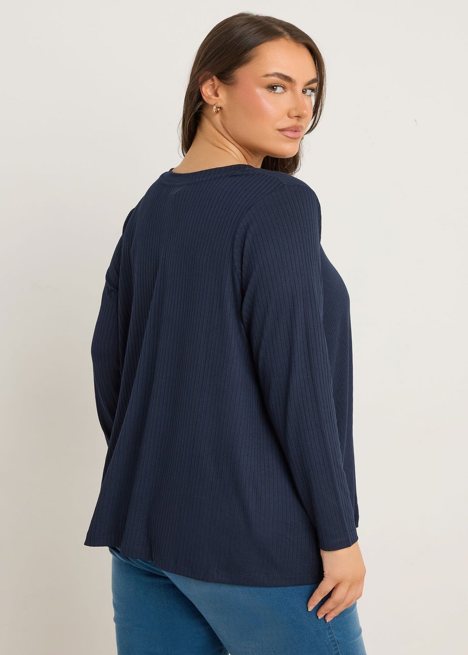 Evans Curve Navy Blue Premium Ribbed Modal Blend Swing Top