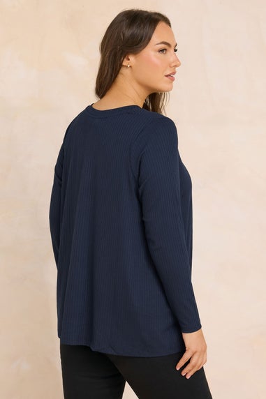 Evans Curve Navy Blue Premium Ribbed Modal Blend Swing Top
