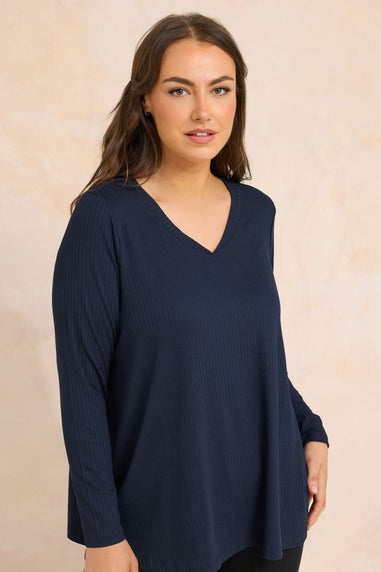 Evans Curve Navy Blue Premium Ribbed Modal Blend Swing Top