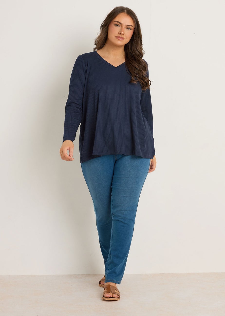 Evans Curve Navy Blue Premium Ribbed Modal Blend Swing Top