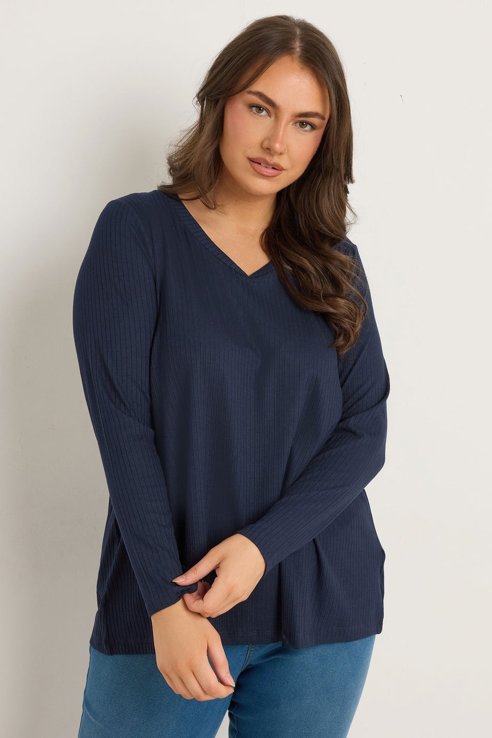 Evans Curve Navy Blue Premium Ribbed Modal Blend Swing Top