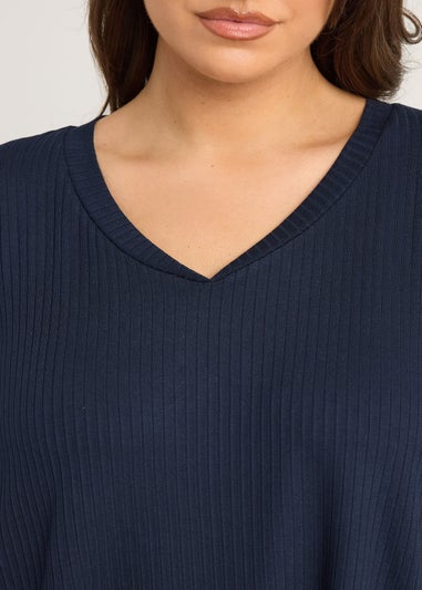 Evans Curve Navy Blue Premium Ribbed Modal Blend Swing Top