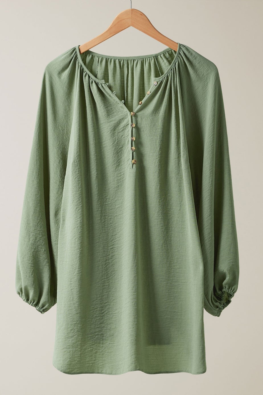 Evans Curve Khaki Green Button Front Long Sleeve Blouse
