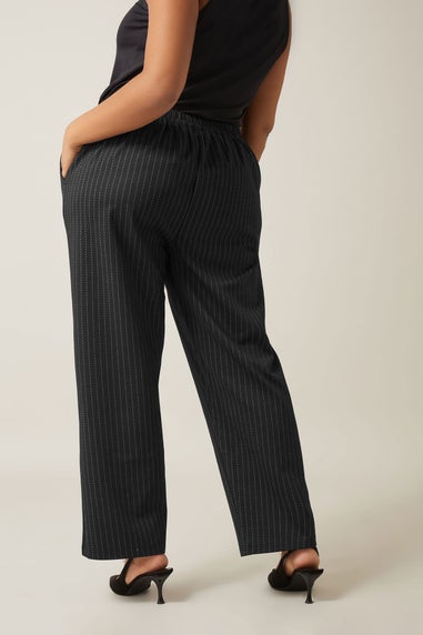 Evans Curve Black Pinstripe Wide Leg Trousers