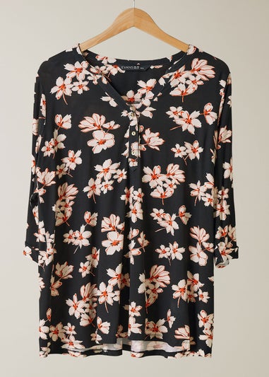 Evans Curve Black Floral Print Blouse