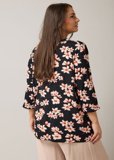 Evans Curve Black Floral Print Blouse