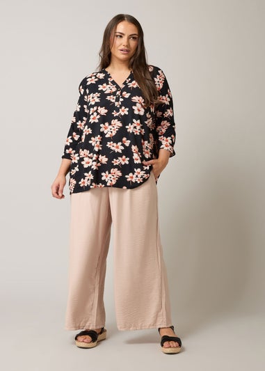 Evans Curve Black Floral Print Blouse