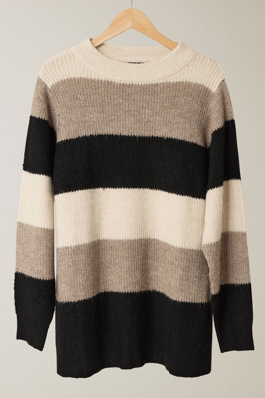 Evans Curve Natural Brown Colourblock Stripe Knitted Jumper