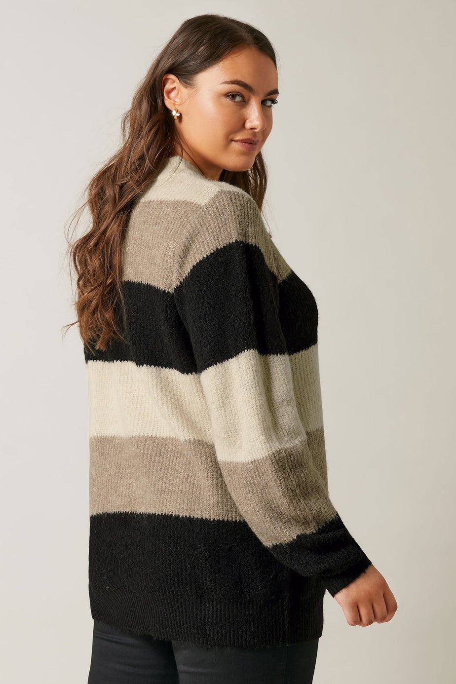 Evans Curve Natural Brown Colourblock Stripe Knitted Jumper
