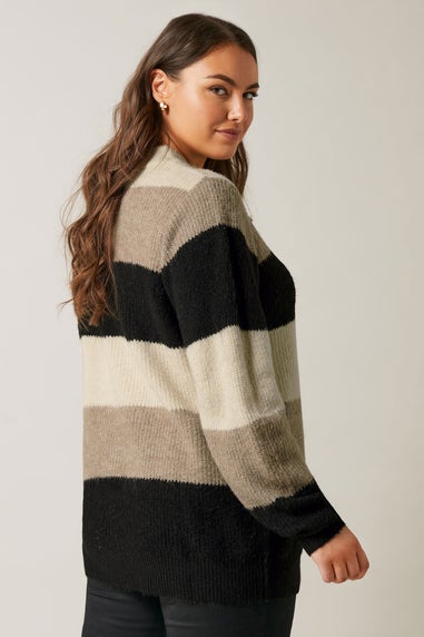 Evans Curve Natural Brown Colourblock Stripe Knitted Jumper