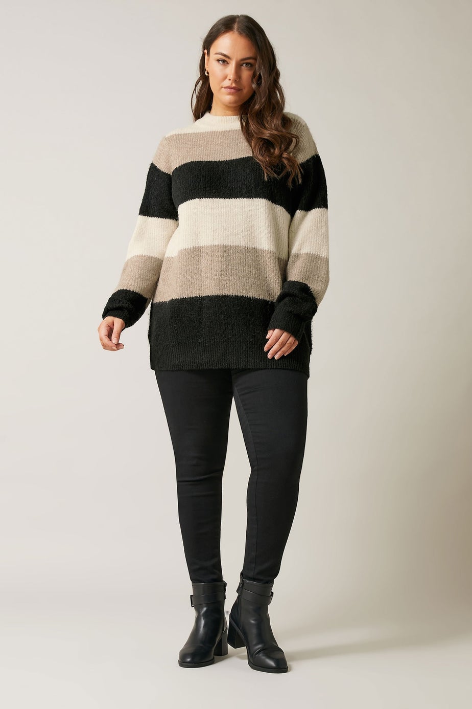 Evans Curve Natural Brown Colourblock Stripe Knitted Jumper