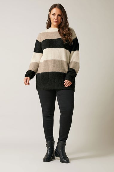 Evans Curve Natural Brown Colourblock Stripe Knitted Jumper
